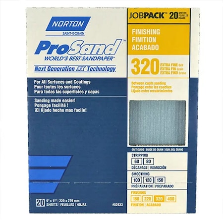 Norton Co 9" x 11" ProSand Sanding Sheet 320-Grit, PK 20 02633